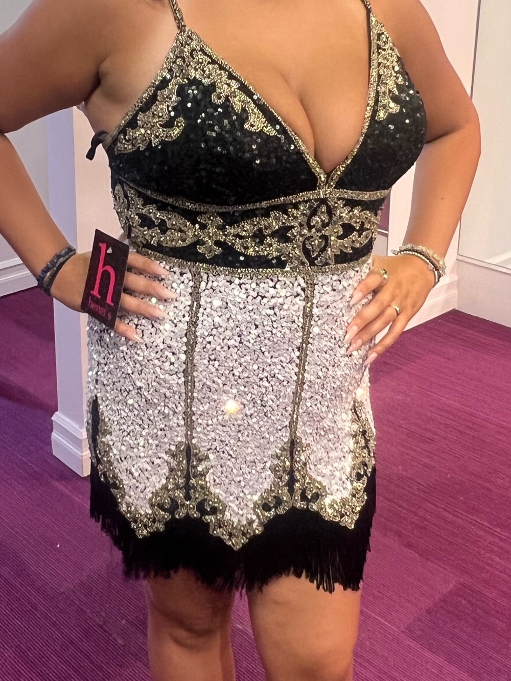 Sequin & Lace Mini Dress in Silver and Black - Picture 3 of 7